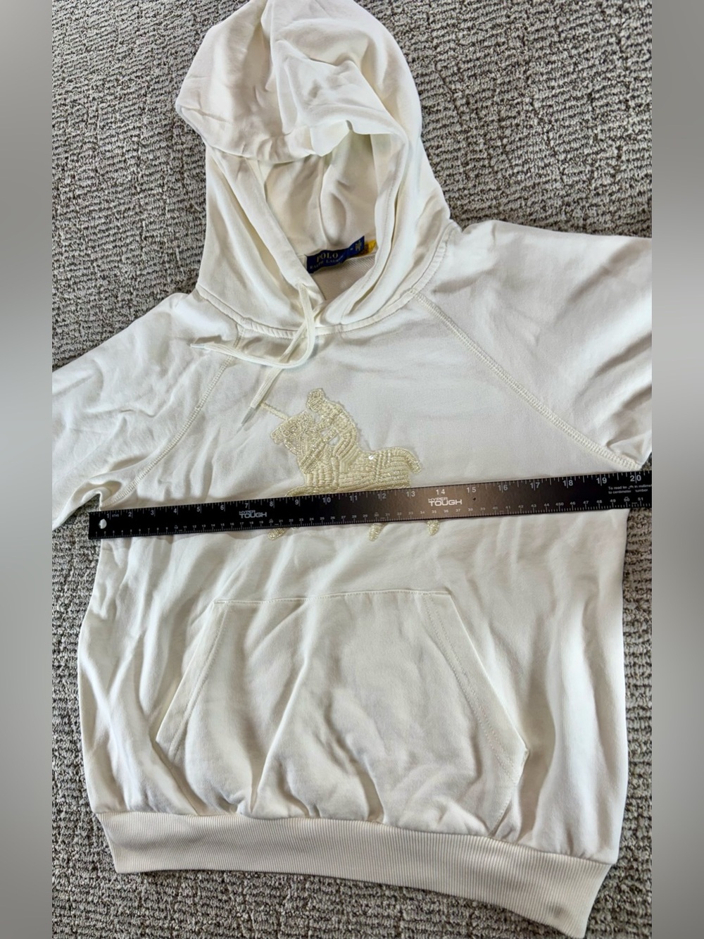 NEW Polo Ralph Lauren Women’s Medium White Hoodie Cream Beaded Pony Graphic - Picture 7 of 15